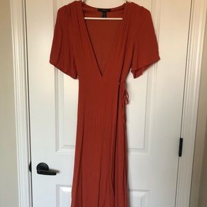 Forever21 Orange Low Cut Midi Dress